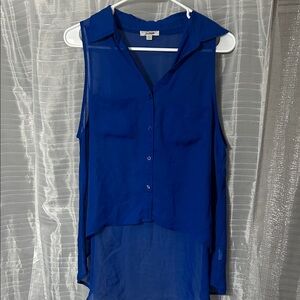 Blue Sleeveless Sheer Blouse